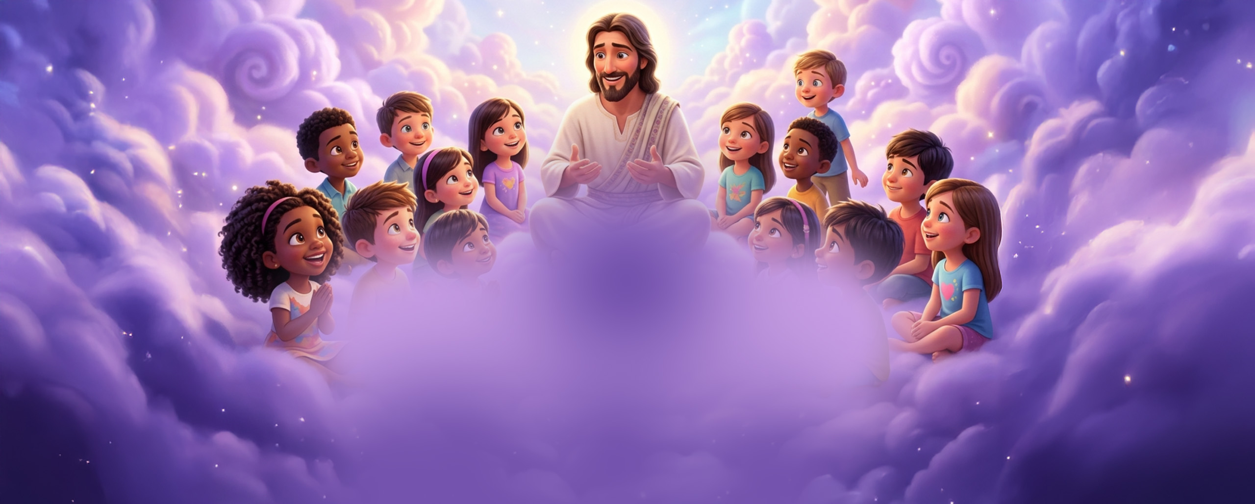 Jesus com crianças no universo Reino Kids